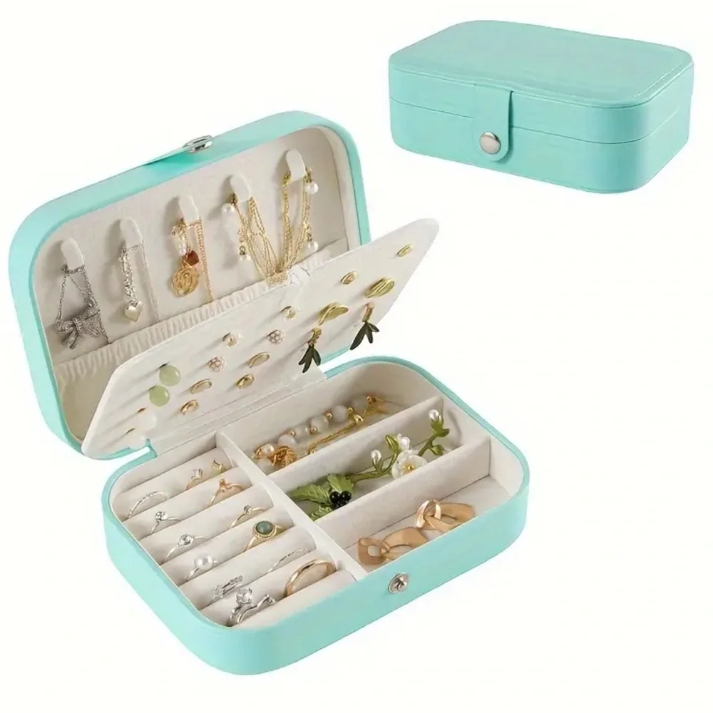 Portable Jewelry Box Aqua Green Compact Tarnish Resistant